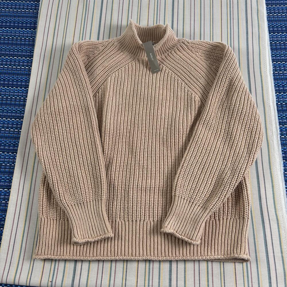 J.Crew Sweater Womens XL Beige Chunky Knit Mock Neck Pullover Raglan Sleeve